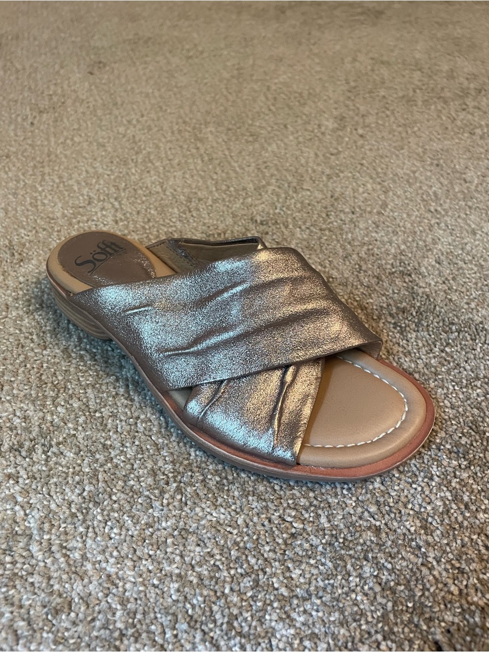 Sofft Fallon Metallic Crossband Slide Sandal - Bronze Metallic Size 8 Low Heel
